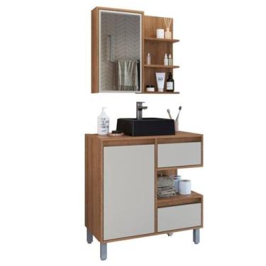 Imagem de Gabinete 80 cm Espelheira e Cuba Preta CJ2001 Mell Arenas FAEM - Milan