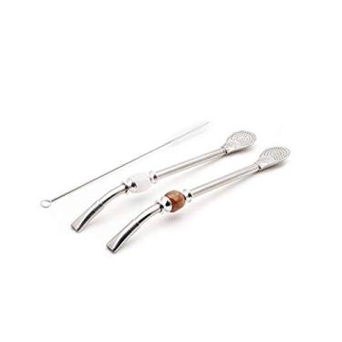 Imagem de BALIBETOV [NOVO] Conjunto de 2 canudos de aço inoxidável premium de erva mate - Bombillas para beber cuia mate, com filtro de cabeça removível - Escova de limpeza incluída - 22 cm de comprimento (22