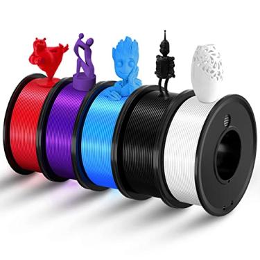 Imagem de FAHKNS Filamento de impressora 3D PLA 1,75 mm Materiais de impressão 3-D Pacote de 5 cores Filimate 1,75 mm Branco Preto Vermelho Azul Roxo Filimento 1,75 Precisão ± 0,02 mm Carretel de Filamento