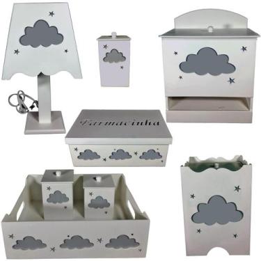 Imagem de kit higiene bebe mdf decorado - NUVEM CINZA - Flores para Mariae Decor