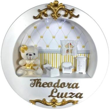 Imagem de Enfeite Porta Maternidade Cenário Nicho Led + nome - BRANCO CREME DOUR