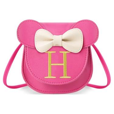 Imagem de izuzta Bolsa infantil para meninas 1 2 3 4 5 6 7 8 9 anos presente de aniversário linda mini bolsa de mouse bolsa transversal, Pequeno/Bolsa Rosa/Letra Glod, H, H