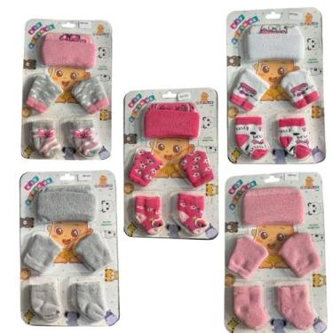 Imagem de 5 Kits Touca Luva e Meia Para Bebê Recém Nascido Maternidade Enxoval -