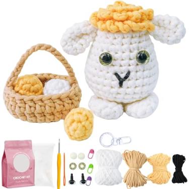Imagem de HEUOFST Kit de crochê para iniciantes com tutoriais em vídeo passo a passo, kit completo de presente para adultos, meninas, mulheres e homens (ovelha branca)
