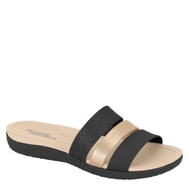 Imagem de Tamanco Feminino Tiras Conforto Anatômico Modare 7125.200, Preto, Dour