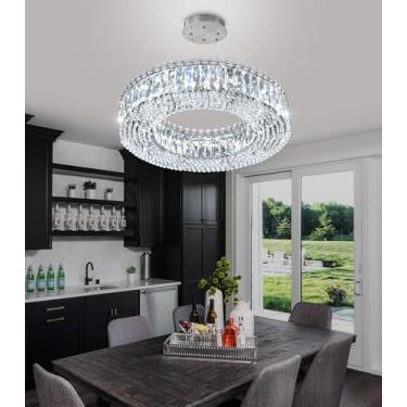 Imagem de dolria Iluminação Pendente De Cristal Moderna Para Sala De Jantar Lustres Led Reguláveis Luminárias De Teto De Cristal Para Sala De Estar Hall De Entrada Corredor Prata