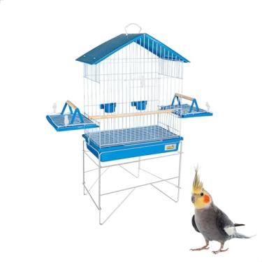 Imagem de Gaiola Calopsita Teto Plástico + Suporte Jelplast (Azul)