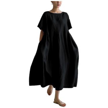 Imagem de Vestido MARSVOVO de linho casual para mulheres plus size 2024 XL