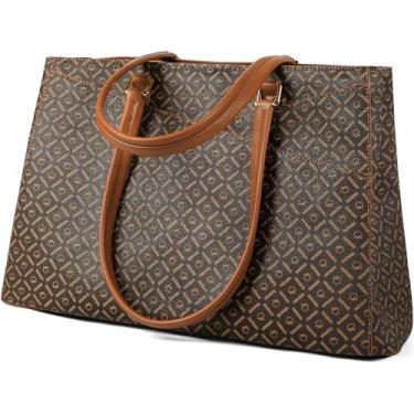 Imagem de Queenoris Bolsa feminina para laptop de 15,6 polegadas com alça superior de grande capacidade, bolsa de trabalho, bolsa para computador, pasta de escritório, Marrom café, Large