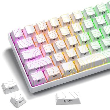 Imagem de XVX Teclas topográficas retroiluminadas brancas, conjunto de teclas PBT Doubleshot, teclas de teclado de perfil OEM compatíveis com 60% 65% 75% 80% 96% 100% teclados mecânicos