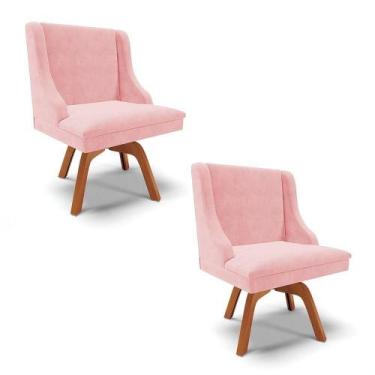 Imagem de Kit 02 Cadeiras Suede Rosa Bebê Giratória De Madeira - DROSSI