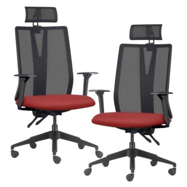 Imagem de Kit 2 Cadeiras Escritório Giratória Presidente Flow F02 Base Preta Sintético Vermelho - Lyam Decor