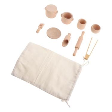 Imagem de simhoa Ferramentas sensoriais Bin Toys Toys Wooden Tea Conjunto, Desenvolvimento de Role Play de chá da tarde com bolsa para brinquedos de aniversário