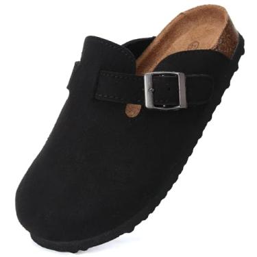Imagem de Torotto Pantufas infantis de camurça com palmilha de cortiça com suporte de arco e alças ajustáveis para meninos e meninas em ambientes internos e externos, Preto, 12.5 Little Kid