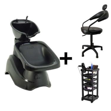 Imagem de Kit lavatório Grande + Cadeira Salão + Carrinho Cabelo - HENVIFER