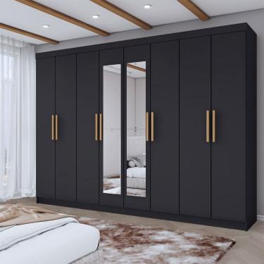 Imagem de Guarda-Roupa Casal Aurora 8 Portas 4 Gavetas com Espelho Nero - Panorama Móveis