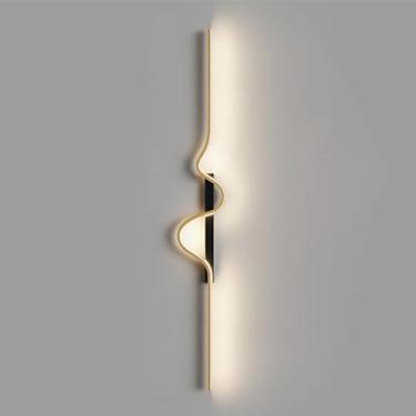 Imagem de HOSETEON Arandela de parede linear moderna preta + dourada em forma de onda LED Art Deco para montagem de parede com arandelas de metal r g