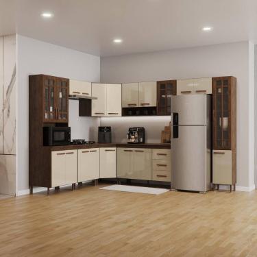 Imagem de Cozinha Modulada Completa Fidelitá Lisboa 9 Peças 515cm 20 Portas 3 Gavetas Com Tampo Noce/Off-White