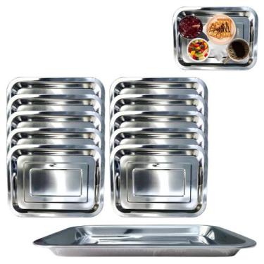 Imagem de 10 Bandejas em Aço Inox Retangular Para Servir Garçom 31cm - Chinatown