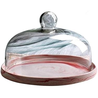 Imagem de RVGOJHYF Suporte de bolo cúpula, forma de bolo, cúpula de salada transparente para uso doméstico, tampa de vidro à prova de poeira, placa de cerâmica, decoração de festa, bandeja de donuts, suporte de