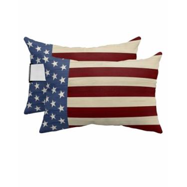 Imagem de Travesseiro reclinável de 4 de julho com listras e estrelas ao ar livre com enchimento, almofadas reclináveis à prova d'água, espreguiçadeira, almofada lombar para praia, jardim, bandeira dos EUA