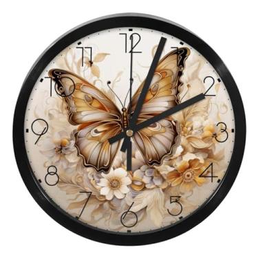 Imagem de LILINWAN Relógio de parede com estampa de flores de borboleta, 24 cm, silencioso, sem tique-taque, operado por bateria, para escritório, escola, quarto, casa