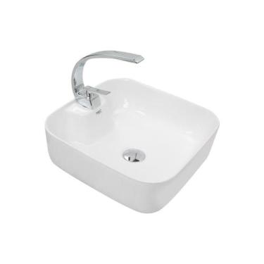 Imagem de Kit Cuba Pia Louça Cerâmica Banheiro C/Torn E Vál Cromada 42 - Smart N