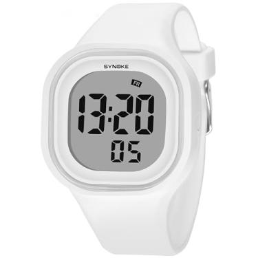 Imagem de Gosasa Relógios esportivos digitais masculinos e femininos LED Electron 50 m à prova d'água luminoso relógio de silicone, Branco, Digital, movimento de quartzo