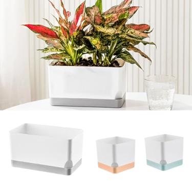 Imagem de LaLaGreen para plantas de interior (pacote com 3) caixas de janela com sistema de irrigação automática, branco, cinza escuro, retangular, plantador de jardim, vasos longos para peitoril da janela, com