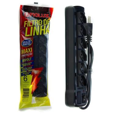 Imagem de Filtro De Linha Tripolar 2P+T 10A 6 Tomadas Bivolt 1M Fiolux