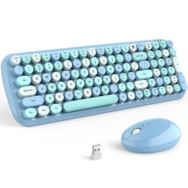 Imagem de MOFii Combo de teclado e mouse sem fio, teclado colorido de 2,4 GHz com teclas de função multimídia e teclado numérico comparado para PC e Windows (azul misto)