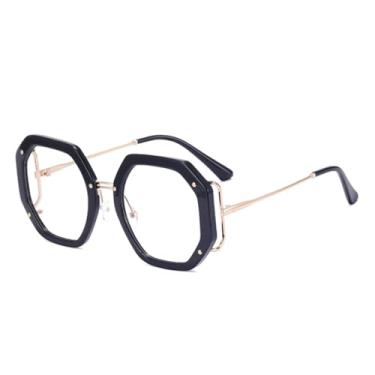 Imagem de HCPIHF Armação de óculos retrô polígono feminina, lente transparente, dobradiça de mola, armação masculina (tamanho único/3)