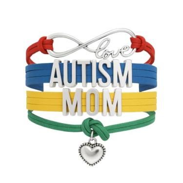 Imagem de Infinity Collection Pulseira Autism Mom, joia de conscientização para mulheres, peça de quebra-cabeça de autismo, joia para mãe, pulseira ajustável Proud Mama, 5.5 inches with 2 inch adjustable clasp