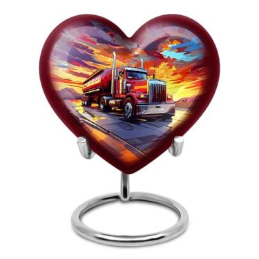 Imagem de KARYLIZ Urna pequena de caminhão para cinzas para mulheres mãe - Urnas de cremação em miniatura para cinzas - Urna de lembrança de cinzas humanas de coração vermelho - Urnas funerárias para mulheres