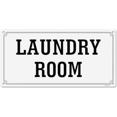 Imagem de Berylunx Placa de alumínio para lavanderia de 15 x 30 cm, placas de metal para porta, preto sobre branco, cantos arredondados, fácil instalação para bares de hotéis domésticos