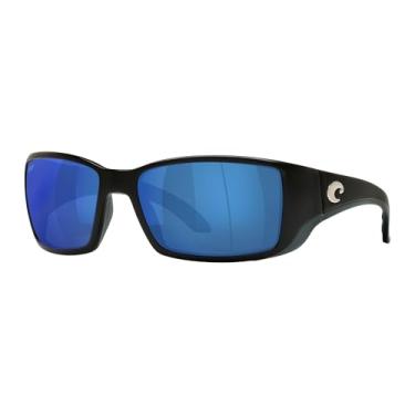 Imagem de Costa Del Mar Óculos de sol masculinos redondos polarizados Blackfin, Preto fosco/cinza azul espelhado polarizado 580p, 62 mm