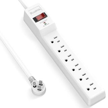 Imagem de PLUGTUL Protetor Contra Surtos De Energia 1,8 M, 6 Tomadas, 980 Joules, Cabo Extensão Plugue Plano Com Múltiplas Entradas 14Awg Para Serviço Pesado, Montável Em Parede Casa, Escritório E Garagem, Br