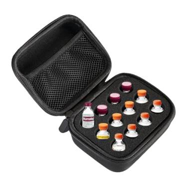 Imagem de Lemintae Suporte Para Frascos De Insulina Com 12 Compartimentos Geladeira, Estojo Armazenamento Bolsa Malha Organizar Injeções 10 Ml E Acessórios Diabéticos, Ótimo Protetor Viagem (Preto - Compartim