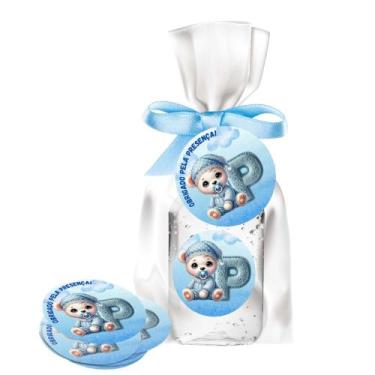 Imagem de kit 25 Lembrancinhas Alcool Gel Ursinho Azul Maternidade e Chá De Bebê