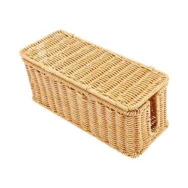 Imagem de Caixa Organizadora De Cabos Estilo Rattan Para Mesa, Escritório, Caixa
