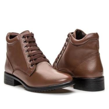 Imagem de Coturno Feminino Inverno Couro Legítimo Forro Quente Cadarço e Solado Seguro-Feminino