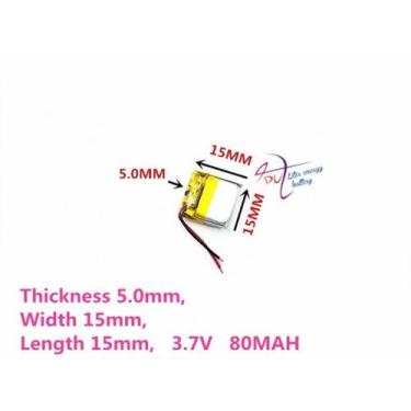 Imagem de Bateria 3.7v 80 Mah 5mm X15mm X15mm 2 Fios 501515 - bgb