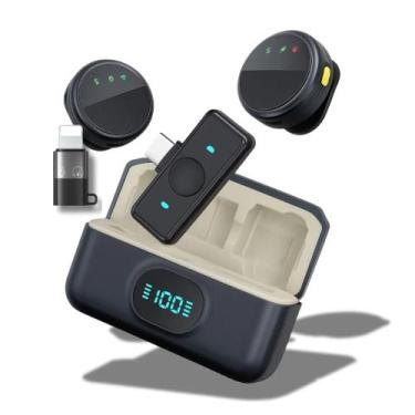 Imagem de Microfone Duplo Q8 Sem Fio Usb-c / Lightning Para Smartphone - PONTO D