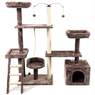 Imagem de Arranhador de gato grande, luxuoso, ajustável, multifuncional com casa, camas, poleiros, escada e brinquedo giratório