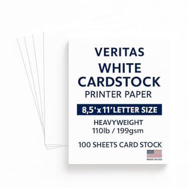 Imagem de Papel para impressora de cartolina branca Veritas, tamanho carta de 21,6 x 28 cm, cartolina pesada, 49,9 kg/199 gsm, 100 folhas, cartolina grossa para cópia, confecção de cartões de visita, impressão