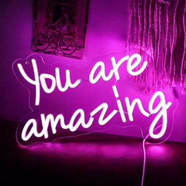 Imagem de Vinray You Are Amazing Neon Sign for Wall Decor,Pink Led Light Sign for Bedroom Decor,Neon Light For Pub,Club,Bar.Perfect Gifts For Birthday,Christmas.Party.5V Power Supply Easy Hanging on The Wall