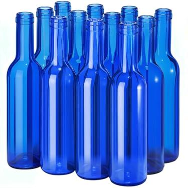Imagem de Rtteri 24 peças de garrafas de vinho coloridas decorativas de 375 ml, garrafas de vidro vazias para flores, decoração de casamento, peça central, lembrancinha de festa de Natal, artesanato DIY (azul)