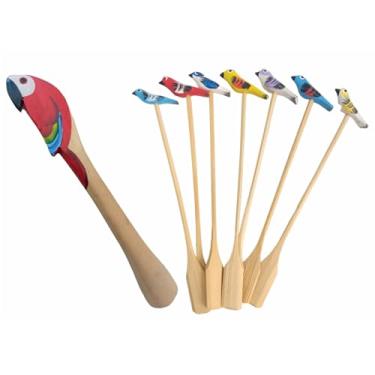 Imagem de Kit Caipirinha Drink 1 Socador E 6 Mexedores Tropical Brasil - Atelie Center (Arara Vermelha)