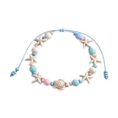 Imagem de Corrente de pé estilo boêmio para mulheres, design de tartaruga marinha, estrela-do-mar, verão, contas de praia, tecer, tornozeleiras, lindas correntes feitas à mão, tornozeleiras, azul, corrente para