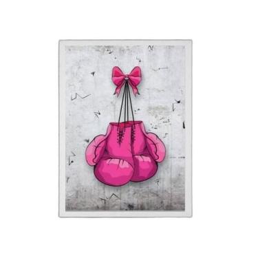 Imagem de Quadro Decorativo Luva De Boxe Rosa 45X34Cm Moldura Branca - Quadros O
